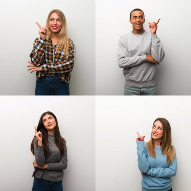 Collage of people pointing a great idea and looking up