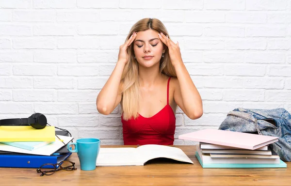 Adolescente Estudiante Chica Interior Con Dolor Cabeza — Foto de Stock