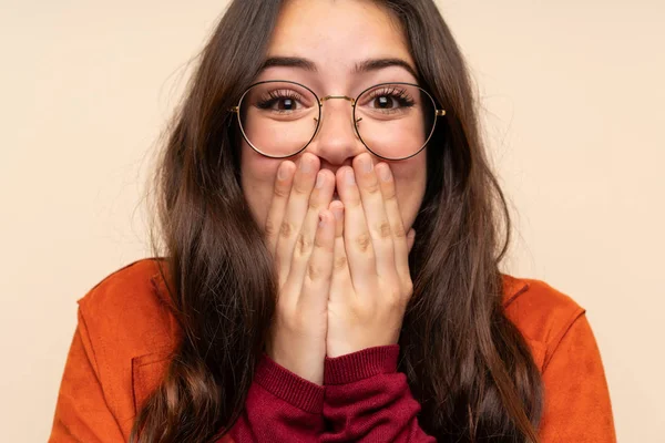 Menina Adolescente Com Casaco Com Expressão Facial Surpresa — Fotografia de Stock