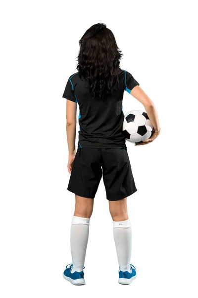 Uma Foto Completa Uma Jovem Jogadora Futebol Sobre Fundo Branco — Fotografia de Stock