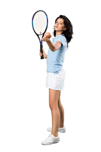 Full Lenght Tiro Una Giovane Tennista Donna Sfondo Bianco Isolato — Foto Stock