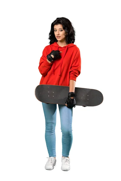 Full Length Shot Young Skater Woman Surprise Facial Expression Isolated — Stock Photo, Image