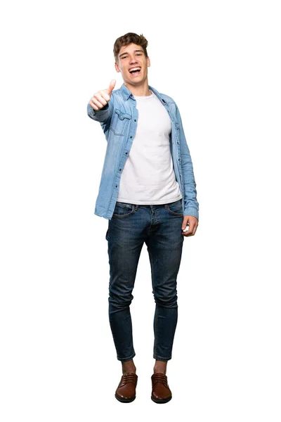 Full Length Shot Handsome Young Man Thumbs Because Something Good — Stock Photo, Image