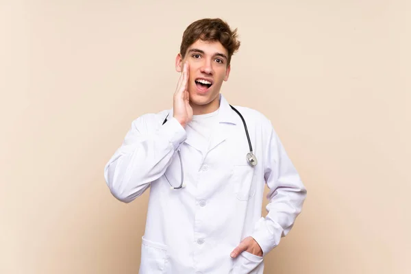 Handsome Doctor Young Man Isolated Wall Surprise Shocked Facial Expression — Stock Photo, Image
