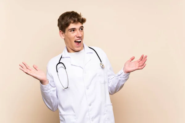 Handsome Doctor Young Man Isolated Wall Surprise Facial Expression — Stock Photo, Image