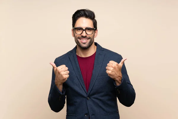 Handsome Young Man Isolated Background Thumbs Gesture Smiling — Stock Photo, Image