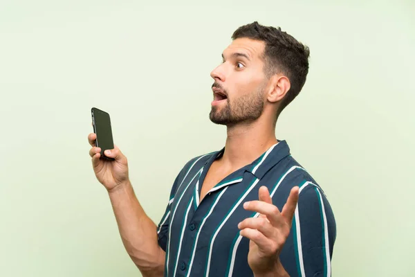 Young Handsome Man Mobile Surprise Facial Expression — Stock Photo, Image