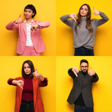 Bir grup insan iyiye kötüye işaret veriyor. Evet ya da hayır arasında kararsız