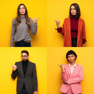 İnsanların mutsuz ve yan işaret set