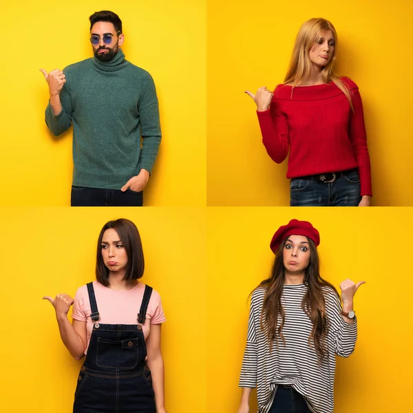 İnsanların mutsuz ve yan işaret set