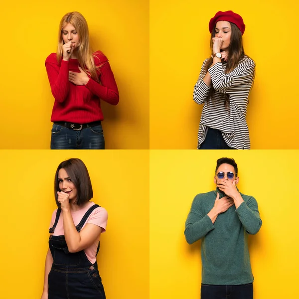 Eine Gruppe Von Menschen Leidet Unter Husten Und Fühlt Sich — Stockfoto