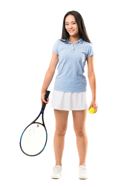 Jonge Aziatische Tennisspeler Geïsoleerde Witte Achtergrond — Stockfoto