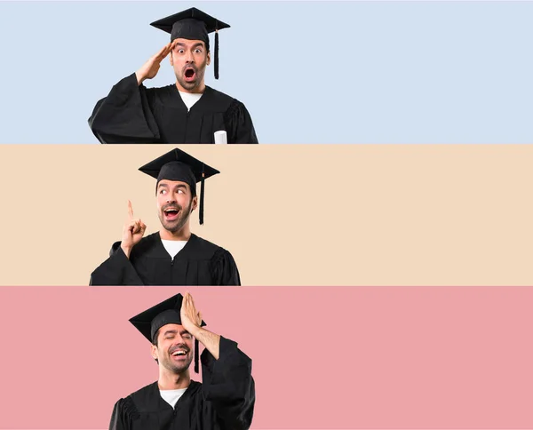 Set Van Man Zijn Afstuderen Dag Universiteit Heeft Net Iets — Stockfoto