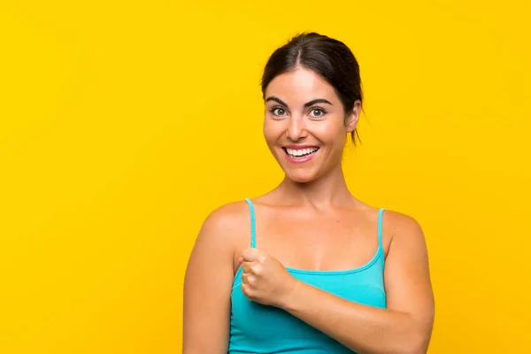 Young Woman Isolated Yellow Background Celebrating Victory — Stock Photo, Image