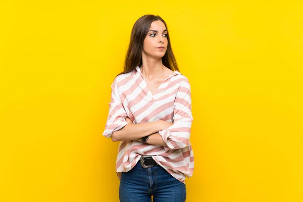 Young Woman Isolated Yellow Background Portrait — Stock Photo, Image
