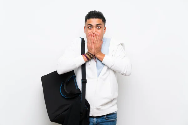 Sport Man Isolated White Wall Surprise Facial Expression — Stock Photo, Image