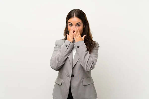 Young Business Woman Isolated White Background Surprise Facial Expression — Stock Photo, Image
