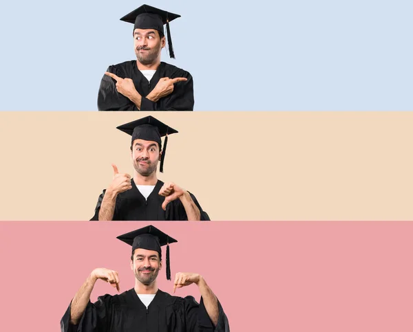 Set Van Man Zijn Afstuderen Dag Universiteit Hebben Twijfels Onbesliste — Stockfoto