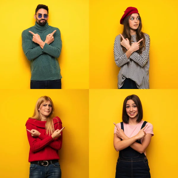 Yan tarafı işaret eden bir grup insanın şüpheleri var.