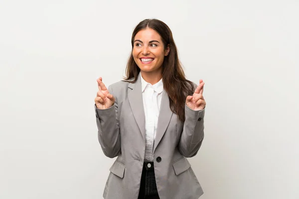 Junge Geschäftsfrau Vor Isoliertem Weißen Hintergrund Mit Daumendrücken — Stockfoto