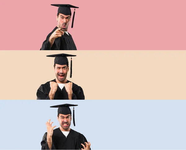 Set Van Man Zijn Afstuderen Dag Universiteit Geïrriteerd Boos Woedend — Stockfoto