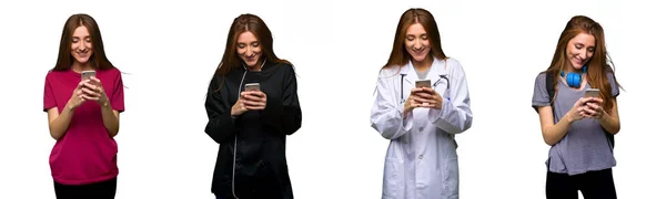 Doktor Öğrenci Şef Kadın Cep Telefonu Ile Bir Mesaj Gönderme — Stok fotoğraf