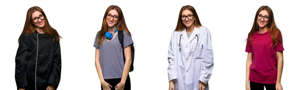 Conjunto Médico Estudiante Chef Mujer Con Gafas Sonriente —  Fotos de Stock