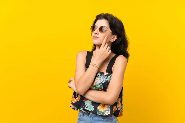 Young Woman Isolated Yellow Background Glasses — Stock Photo, Image