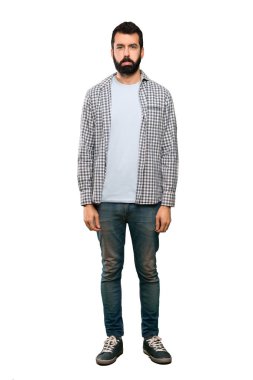 Üzgün ve depresyonda ifade izole beyaz arka plan üzerinde ile sakallı yakışıklı adam