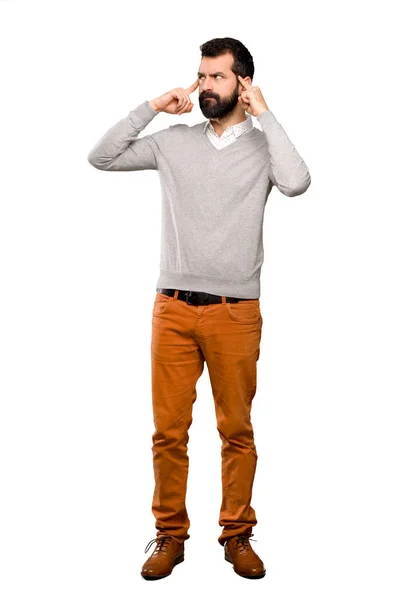 Hombre Guapo Teniendo Dudas Pensando Sobre Fondo Blanco Aislado — Foto de Stock