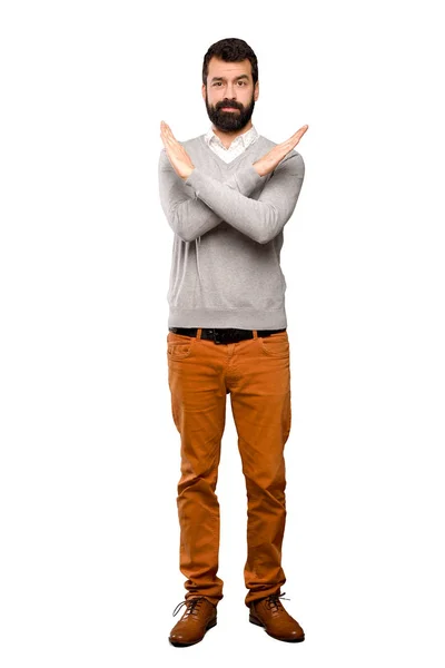 Bonito Homem Fazendo Nenhum Gesto Sobre Fundo Branco Isolado — Fotografia de Stock