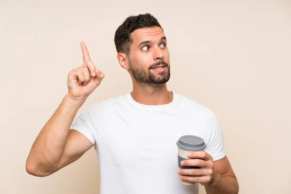 Jonge Man Met Baard Houden Van Een Take Away Koffie — Stockfoto