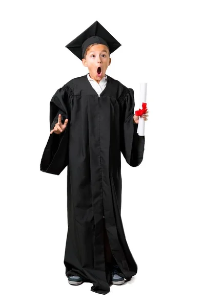 Corpo Completo Del Ragazzino Che Laurea Rende Divertente Folle Emozione — Foto Stock