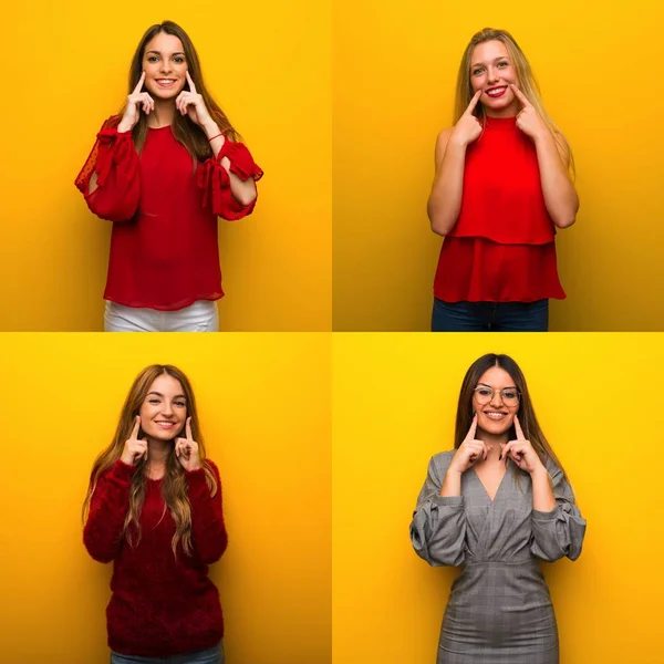 Set Van Jonge Vrouwen Glimlachend Met Een Gelukkige Aangename Uitdrukking — Stockfoto