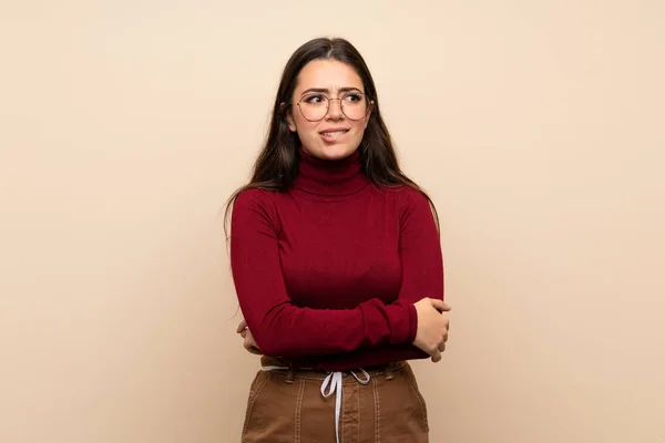 Teenager Girl Glasses Confuse Face Expression — Stock Photo, Image