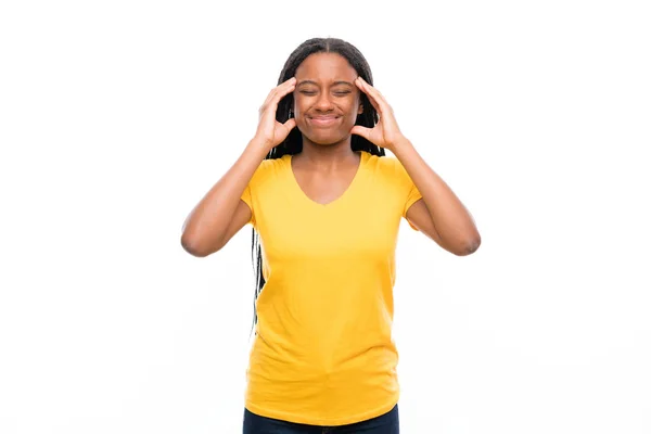 African American Tiener Meisje Met Lang Gevlochten Haar Geïsoleerde Witte — Stockfoto