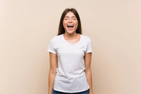 Pretty Young Girl Isolated Background Shouting Front Mouth Wide Open — Stock Photo, Image