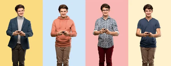 Conjunto Homens Enviando Uma Mensagem Com Celular — Fotografia de Stock