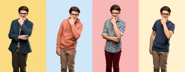 Conjunto Hombres Con Gafas Sonriendo —  Fotos de Stock