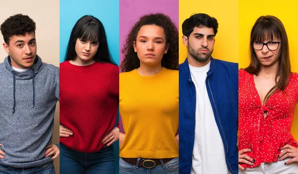 Ensemble Personnes Sur Des Milieux Colorés Colère — Photo