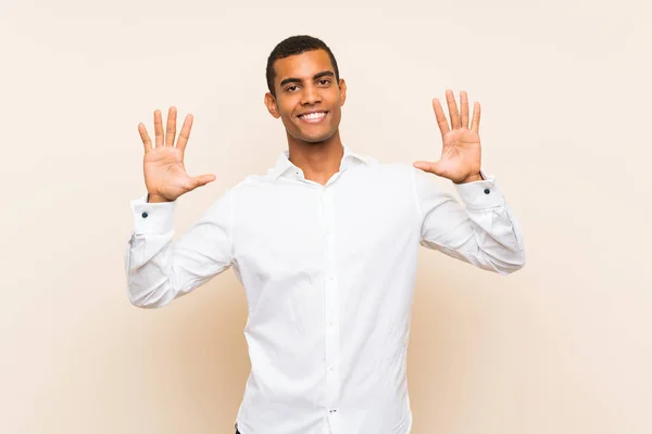 Young Handsome Brunette Man Isolated Background Counting Ten Fingers — Stock Photo, Image