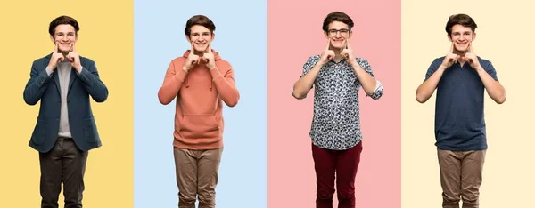 Conjunto Homens Sorrindo Com Uma Expressão Feliz Agradável — Fotografia de Stock