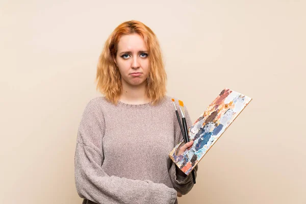 Jovem Artista Mulher Sobre Fundo Isolado Pleading — Fotografia de Stock