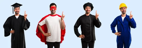 Група Шеф Кухаря Студента Працівника Супергероя Показує Піднімає Палець Знак — стокове фото