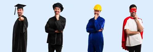 Grupo Chef Estudante Trabalhador Super Herói Sorrindo Com Uma Expressão — Fotografia de Stock