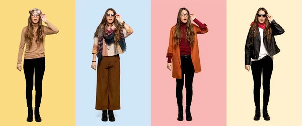 Conjunto Mujeres Con Gafas Sorprendidas — Foto de Stock