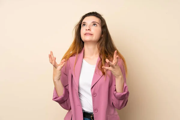 Young Brunette Girl Blazer Isolated Background Frustrated Bad Situation — Stock Photo, Image