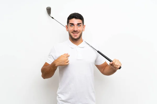 Guapo Joven Jugador Golf Hombre Sobre Fondo Blanco Aislado Con —  Fotos de Stock