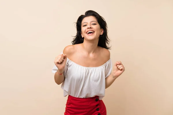 Young Woman Isolated Background Celebrating Victory Winner Position — Stock Photo, Image