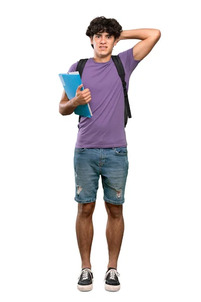 Genç Bir Öğrenci Adam Tam Uzunlukta Bir Çekim Sinirli Izole — Stok fotoğraf